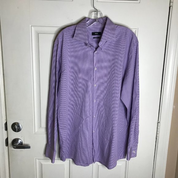 Hugo Boss Other - Hugo Boss Men's Sharp Fit Long Sleeve Button Up Shirt Purple ~ Size 17.5-34/35